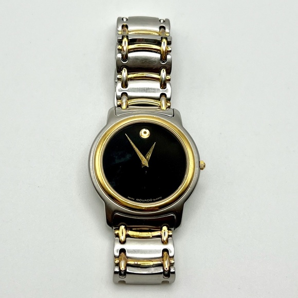 Movado Swiss Black and Silver Mens Watch Working - Picture 6 of 11